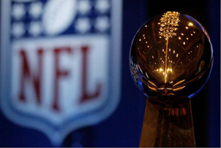 This year’s Lombardi Trophy, which will go to the winning team Sunday night.(Jonathan Daniel/Getty Images)