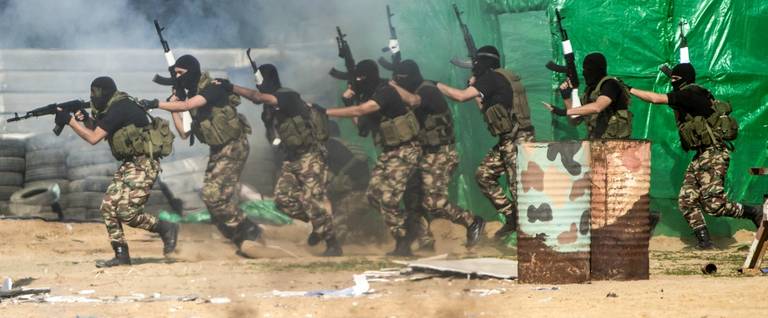 Members of the Palestinian Hamas security forces take part in a graduation ceremony in Gaza City, January 22, 2017. 