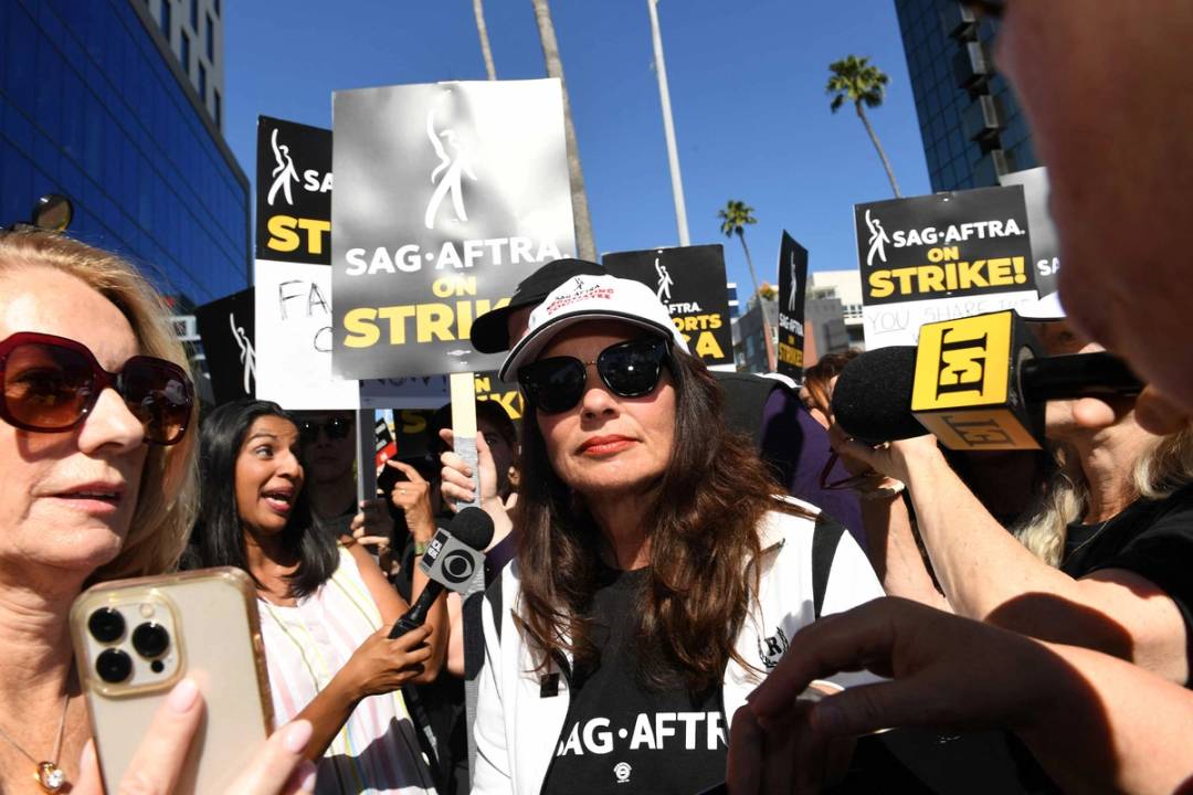 SAG-AFTRA president, actress Fran Drescher, arrives at a Netflix picket line in Los Angeles on July 14, 2023