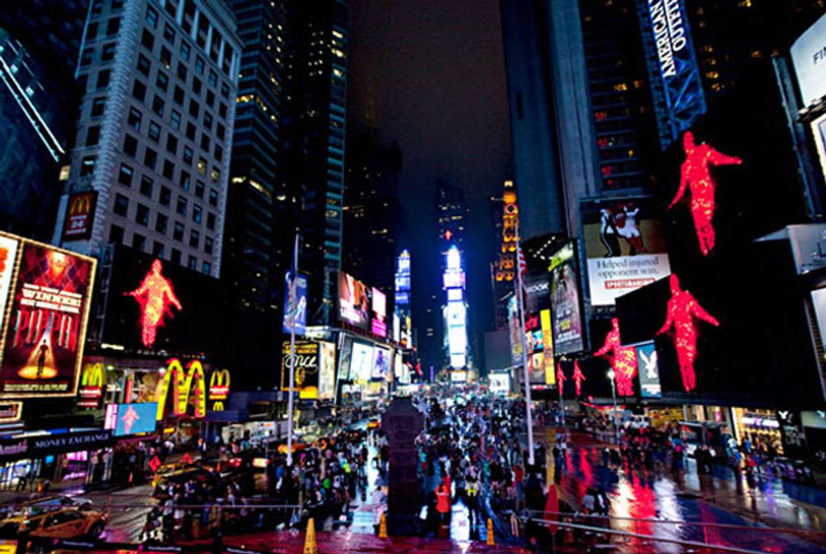 Jack Goldstein's 'The Jump,' telecast on screens in Times Square.(Ka-Man Tse for @TSqArts)