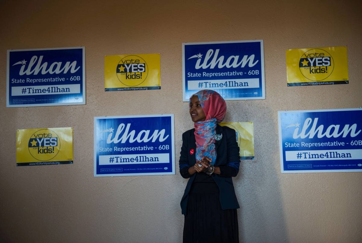 ‘There is something self-aggrandizing about Ilhan Omar’s emphasis on Somali American perfidy.’ Omar on state election day in 2016 in Minneapolis.