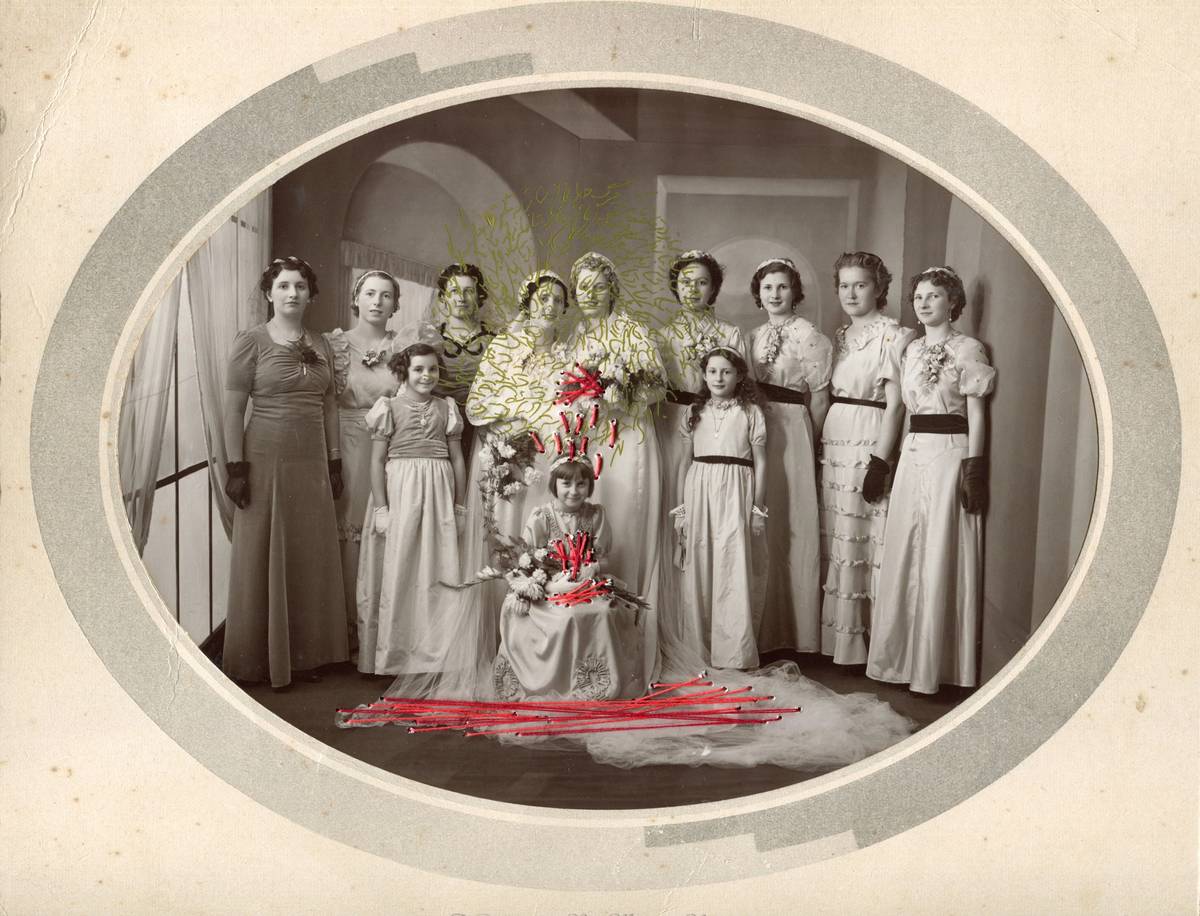 Maral Bolouri, 'Till death do us part' (from Un-mothering), Pen and thread on found photography, 2022