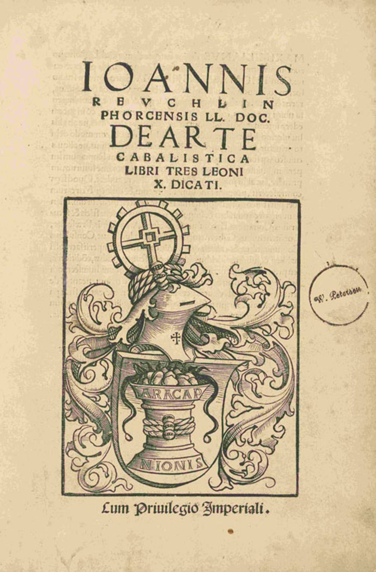 Title page of 'De arte cabalistica,' by Johann Reuchlin (1455-1522), 1517