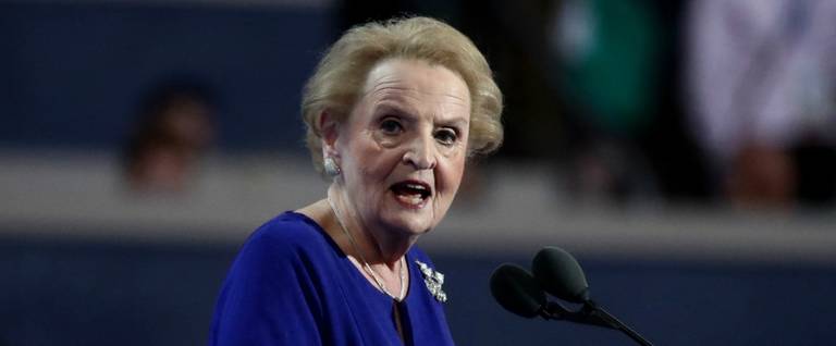 Former secretary of state Madeleine Albright delivers remarks on the second day of the Democratic National Convention at the Wells Fargo Center in Philadelphia, Pennsylvania, July 26, 2016. 