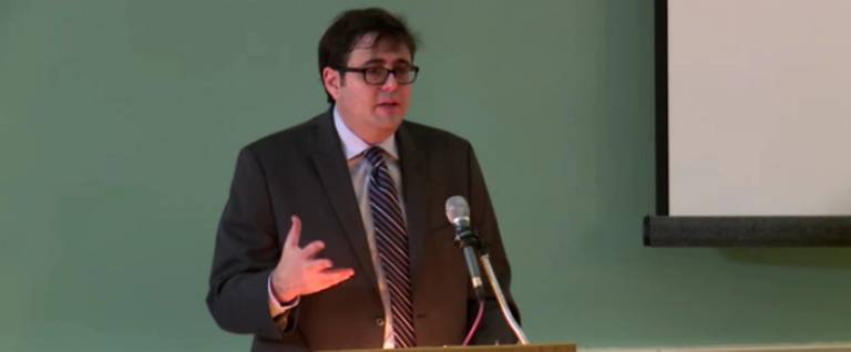 Adam Kirsch speaking at Williams College, October 28, 2014. 