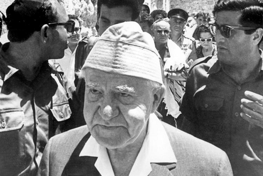 Ben-Gurion visits the Wailing Wall June 12, 1967, after Israeli troops captured Jerusalem's Old City in the Six Day War.(AFP/Getty Images)