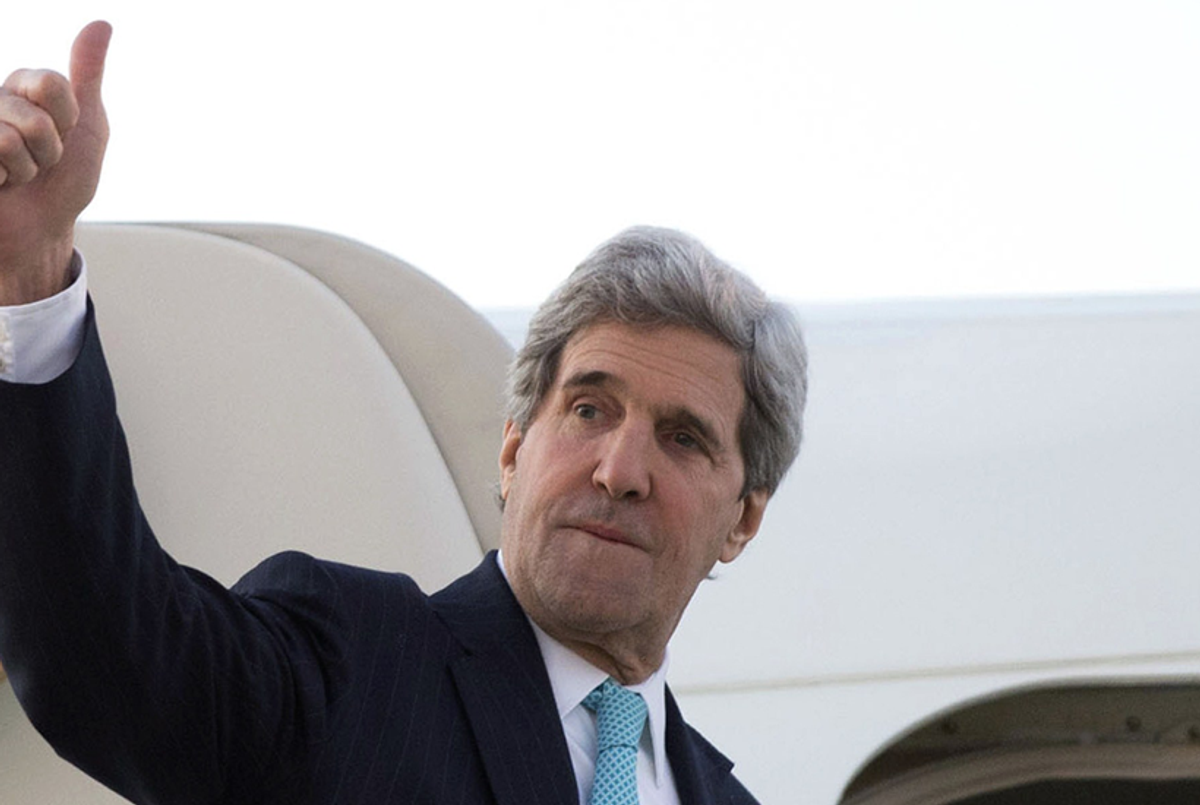 U.S. Secretary of State John Kerry leaving the Jordanian city of Amman on March 27, 2014, after Kerry and Palestinian President Mahmoud Abbas held talks on the Middle East peace process.(JACQUELYN MARTIN/AFP/Getty Images)