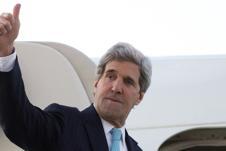 U.S. Secretary of State John Kerry leaving the Jordanian city of Amman on March 27, 2014, after Kerry and Palestinian President Mahmoud Abbas held talks on the Middle East peace process.(JACQUELYN MARTIN/AFP/Getty Images)