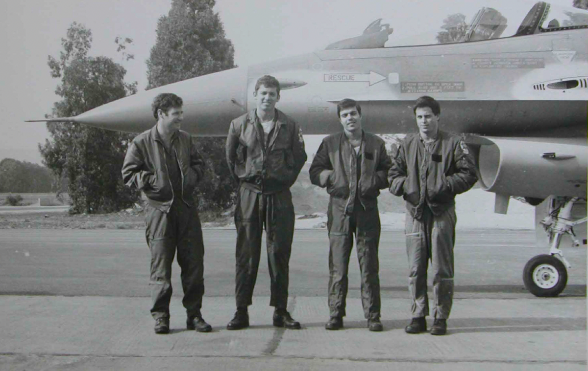 From left: Amos Yadlin, Ehud Ben-Amitai, Dubi Ofer, and Ilan Ramon, who were among the first Israeli F-16 pilots