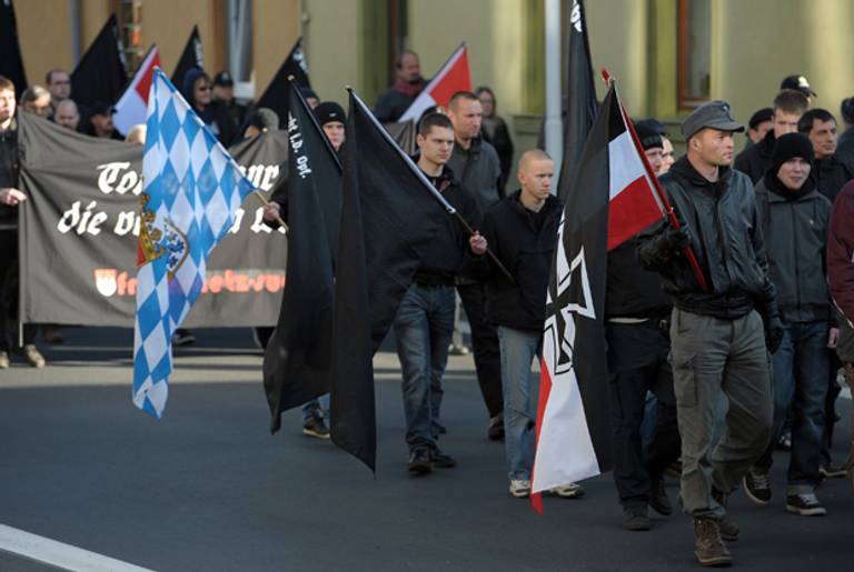 Participants in an annual neo-Nazi demonstration march through the village of Wunsiedel, in southern Germany, on November 13, 2011. (DAVID EBENER/AFP/Getty Images)