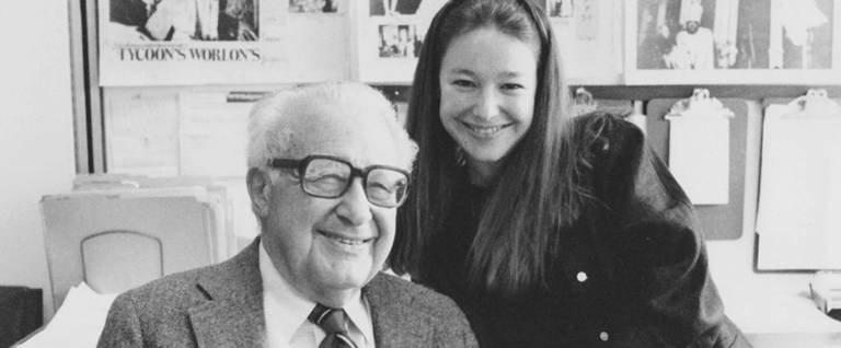 Anne Fadiman and her father Clifton Fadiman in her office at Life, c. 1984.