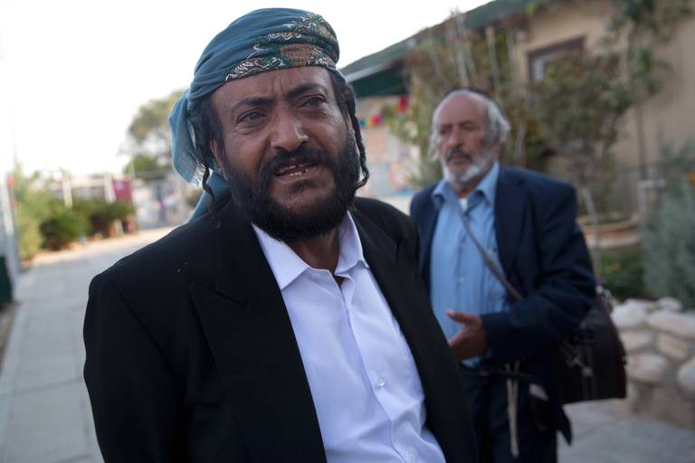 Yemeni Jew, Sliman Ychya Yakov Dahari, at an immigration center in the Israeli city of Beersheba on March 21, 2016, following a secret rescue operation to evacuate a group of 19 Yemeni Jews from war-torn Yemen to Israel 
