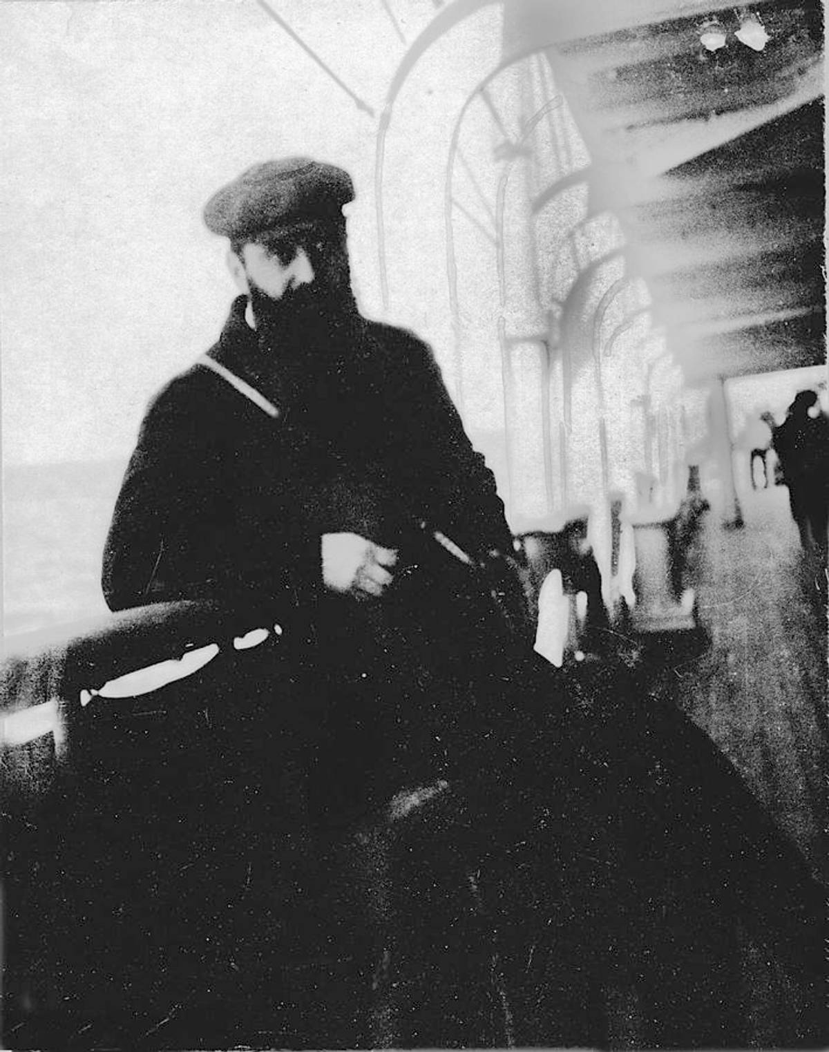 Herzl on board a vessel reaching the shores of Palestine, October 26, 1898. (Wikimedia)