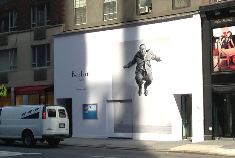 The Madison Avenue billboard using Philippe Halsman’s photo of Stanley Edgar Hyman. (Courtesy of Berluti)