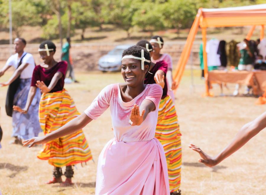 During high school graduation, members of Agahozo Shalom Youth Village's Isheja dance club performed a dance traditionally performed by women