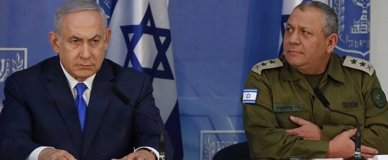 Benjamin Netanyahu and Israeli Chief of Staff Gadi Eizenkot give a press conference in Tel Aviv, on Dec. 4, 2018. Israel's army said it discovered Hezbollah tunnels infiltrating its territory from Lebanon and launched an operation to destroy them. Netanyahu called the tunnels a violation of a U.N. truce resolution that ended the 2006 war between Israel and the Shiite militant group Hezbollah. 