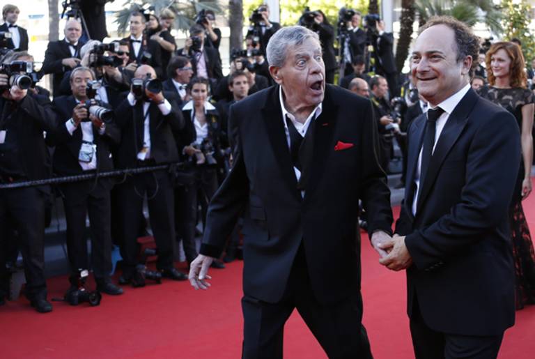 Comedian Jerry Lewis with actor Kevin Pollak before the screening of "Max Rose" at the Cannes Film Festival on May 23, 2013.(Valery Hache/AFP/Getty Images)