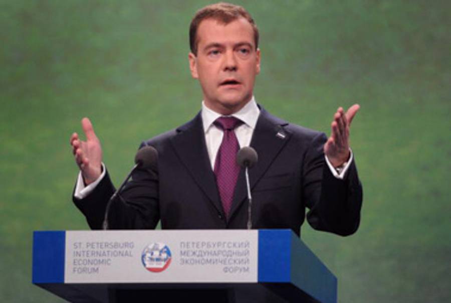 Russian President Dmitry Medvedev today.(Alexander Nemenov/AFP/Getty Images)