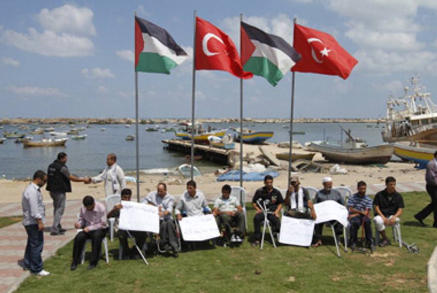 A pro-flotilla protest in Gaza today.(Mohammed Abed/AFP/Getty Images)