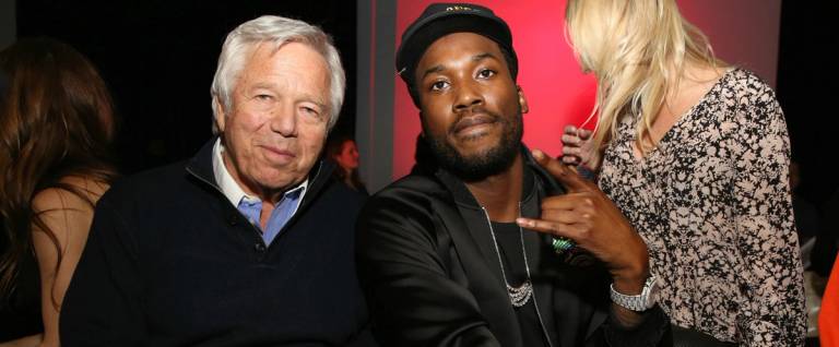 New England Patriots Owner Robert Kraft (L) and rapper Meek Mill attend the Fanatics Super Bowl Party at Ballroom at Bayou Place on February 4, 2017 in Houston, Texas.