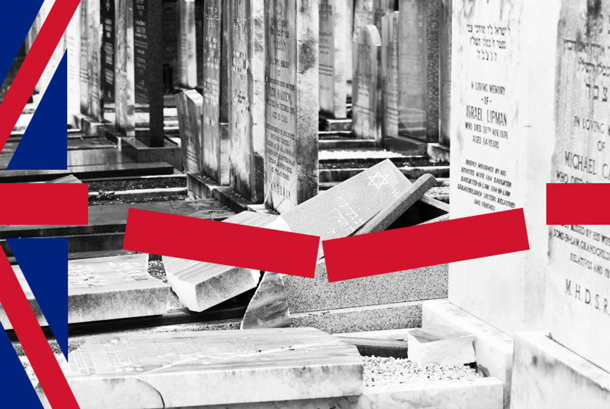 Defaced gravestones in Blackley Jewish Cemetery, Manchester. (Barbara Cook/Demotix/Corbis)