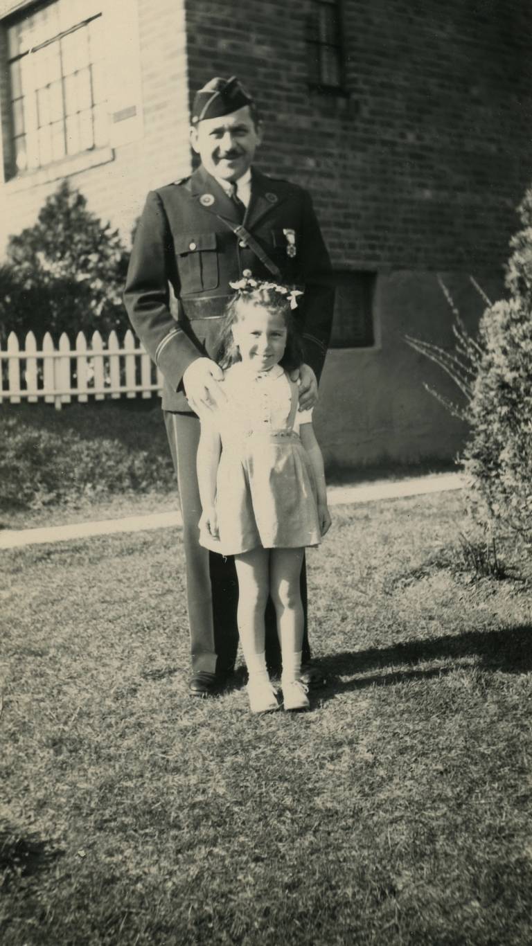 The author with her father in his Jewish War Veterans uniform,  circa 1944