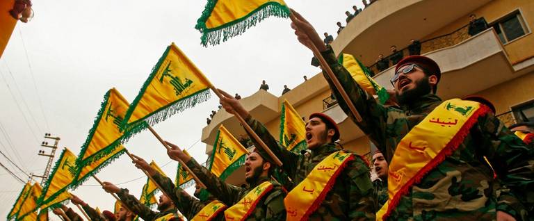 Hezbollah terrorists at a funeral on March 18, 2017.
