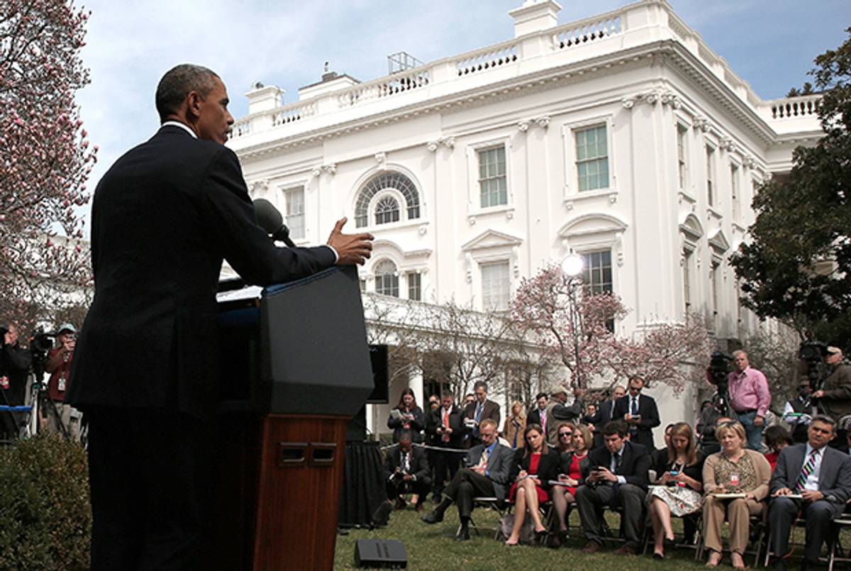 U.S. President Barack Obama delivers remarks in the Rose Garden of the White House on nuclear negotiations with Iran on April 2, 2015. (Win McNamee/Getty Images)