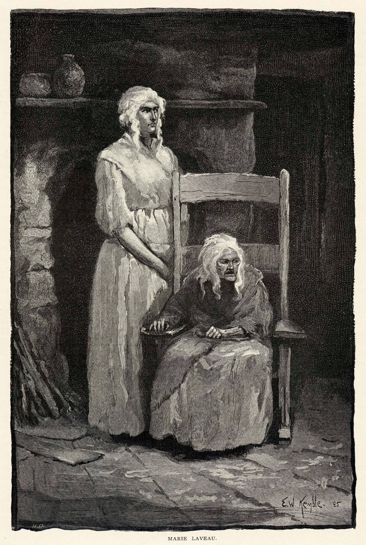 An 1886 etching of Marie Laveau, seated, supposedly during the last year of her life