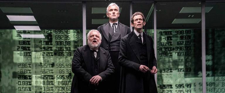 Simon Russell Beale, Ben Miles, and Adam Godley in 'The Lehman Trilogy' at the Park Avenue Armory.