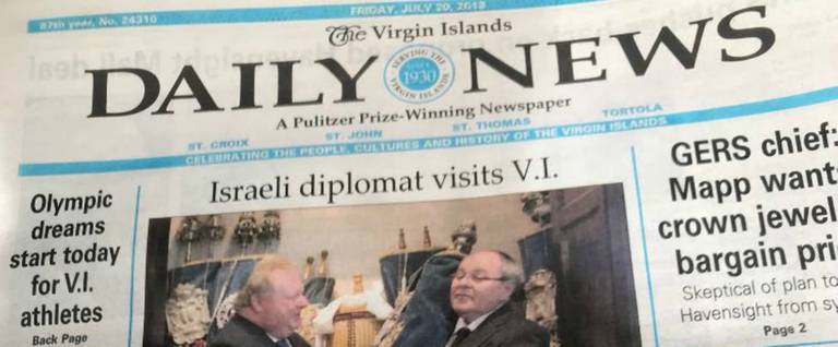 Ambassador Dayan’s visit covered by the local paper in the Virgin Islands.