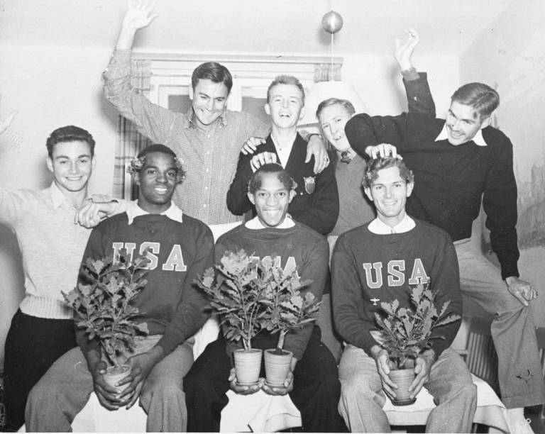 Marty Glickman (back left) with his U.S. teammates, before he was sidelined at the 1936 Olympics