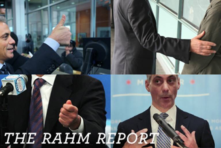 Rahm Emanuel's signs and signals.(Clockwise from top left: Scott Olson/Getty Images; John Gress/Getty Images; Scott Olson/Getty Images; Chris Sweda-Pool/Getty Images)