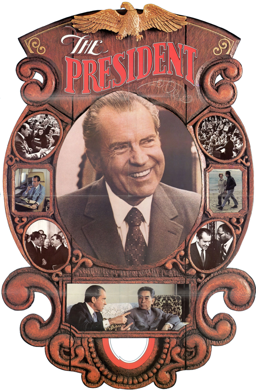 Poster for Republican President Richard M. Nixon’s reelection campaign, showing various scenes from his presidency, 1972