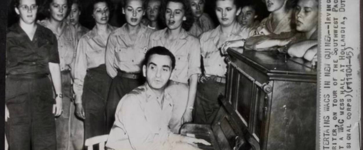 Irving Berlin entertains Women's Army Corps in New Guinea, December 28, 1944.