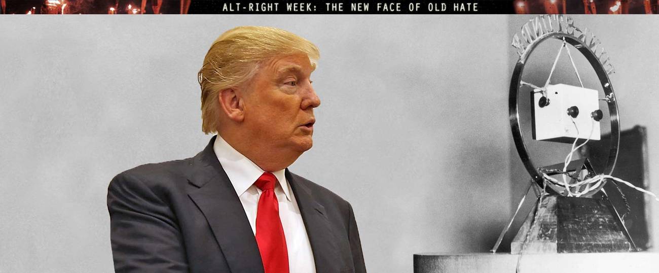 Background image: Hulton Archive/ Getty. Trump: Joe Raedle/Getty Images