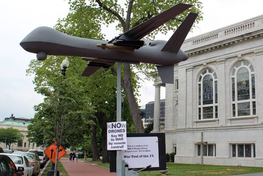 Replica Reaper drone. An actual drone is five times this size.(Noreen Nasir)