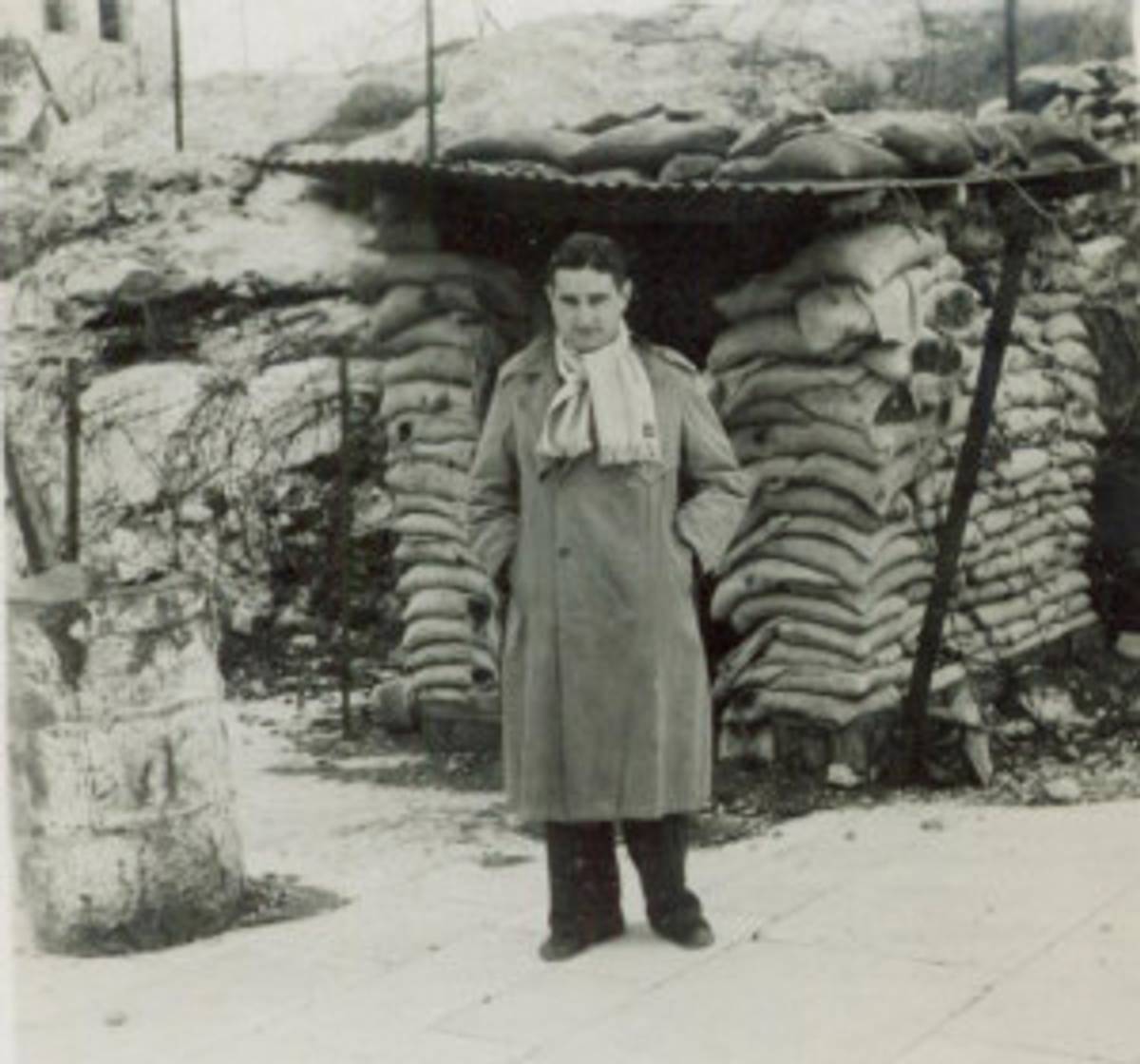 The author’s father stands outside a Jerusalem bomb shelter, 1948-1949.