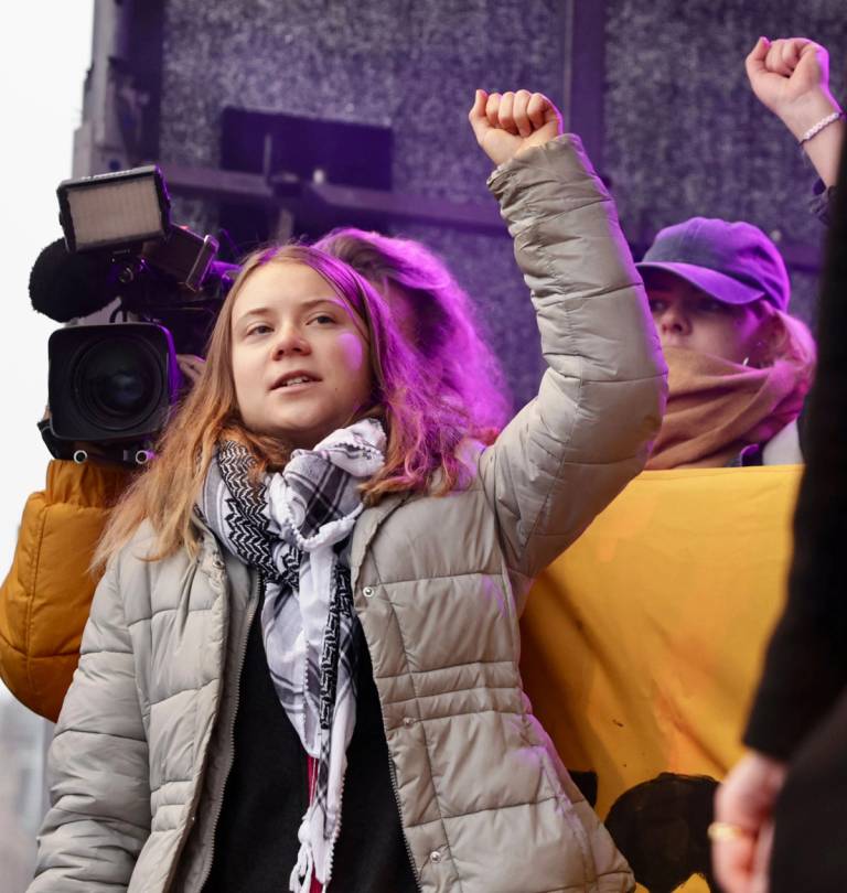 Greta Thunberg at a climate march in Amsterdam, Nov. 12, 2023 