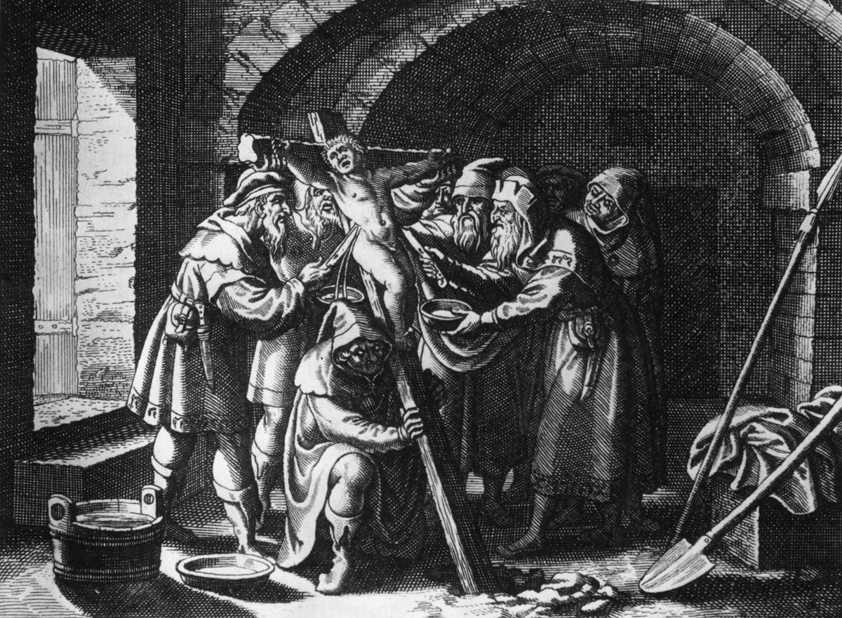 Dans son rôle éternel de paria, le Juif en est venu à être dépeint comme un être presque inhumain. Une illustration du XVe siècle représentant des Juifs récoltant le sang d'un enfant chrétien.