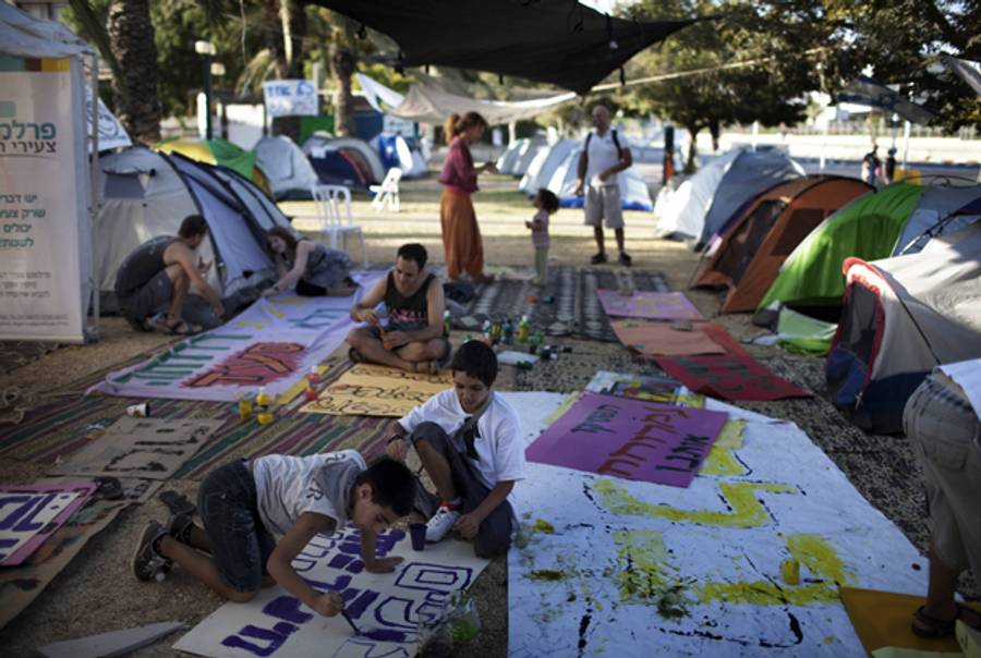 A tent city in Beersheva during last summer's social protests.(Menahem Kahana/AFP/Getty Images)