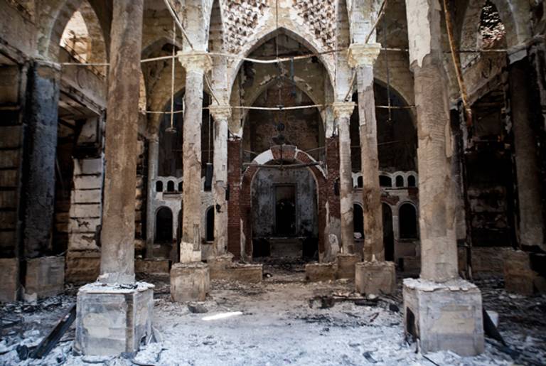 A picture taken on August 18, 2013 shows the Amir Tadros coptic Church in Minya, some 250 kms south of Cairo, which was set ablaze on August 14, 2013. (VIRGINIE NGUYEN HOANG/AFP/Getty Images)