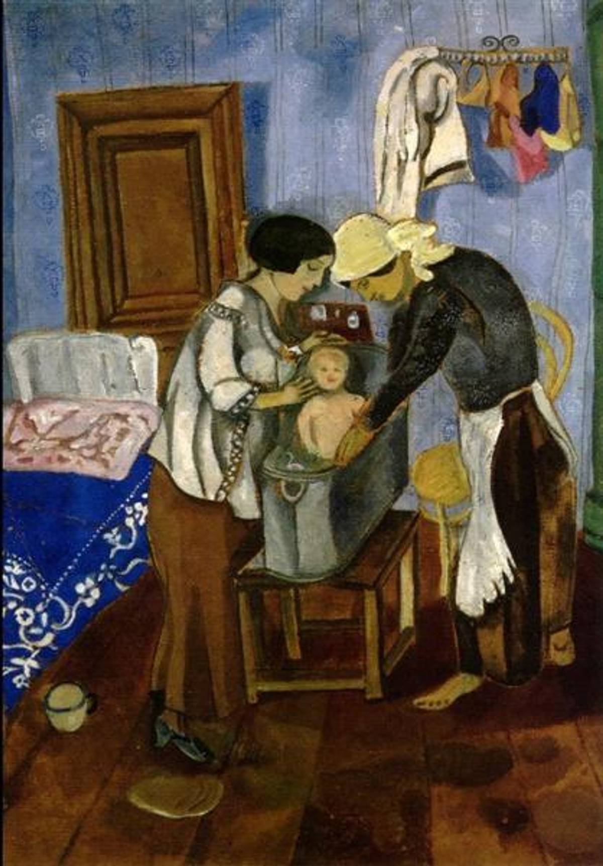 Bathing a Baby, 1916, tempera on paper, on cardboard.