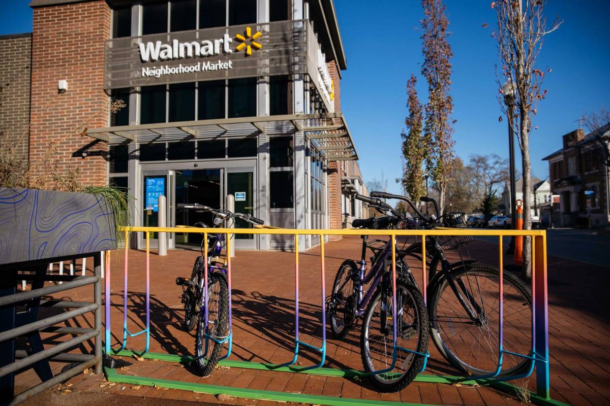 A bicycle rack outside a Walmart Neighborhood Market location in Bentonville, Arkansas, 2022