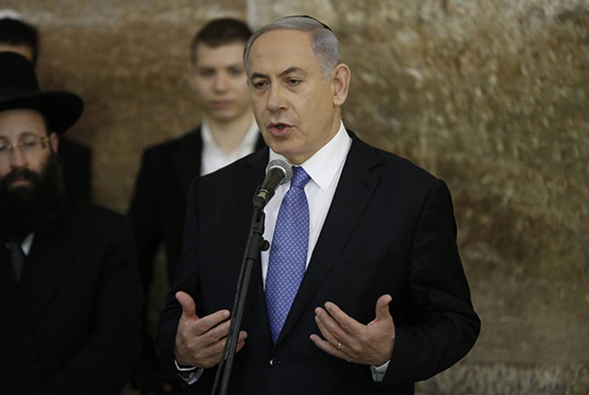 Israeli Prime Minister Benjamin Netanyahu at the Wailing Wall in Jerusalem on March 18, 2015. (THOMAS COEX/AFP/Getty Images)