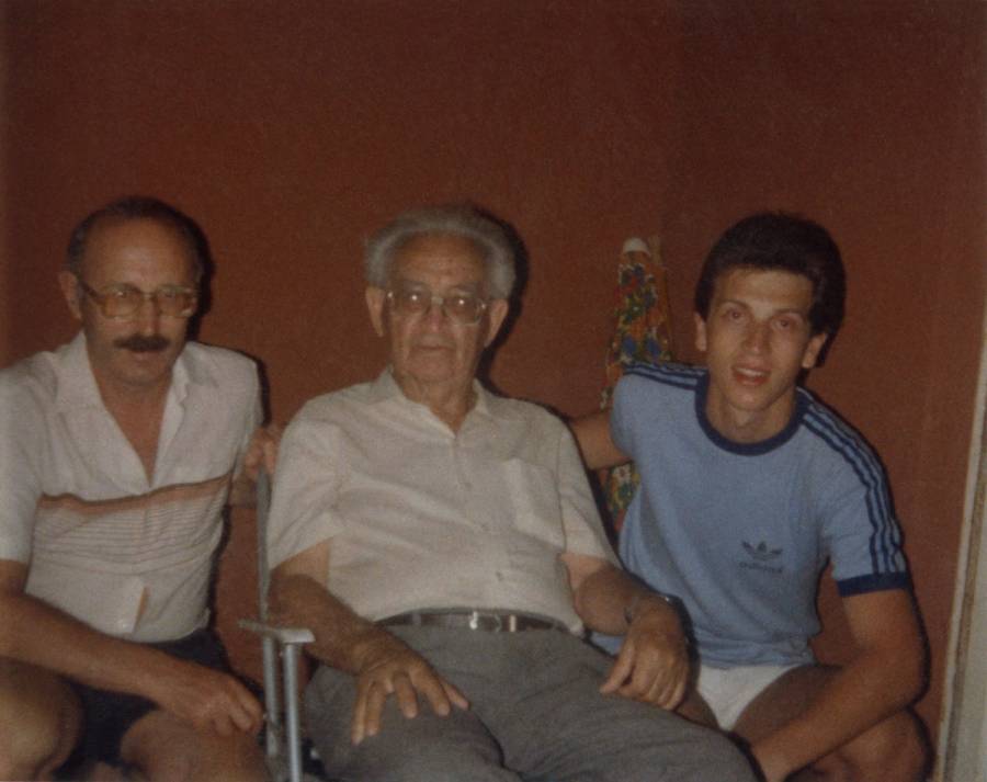 The author’s father, David Shrayer-Petrov; Moshe (Uncle Munia) Sharir; and the author. Ladispoli, July 1987