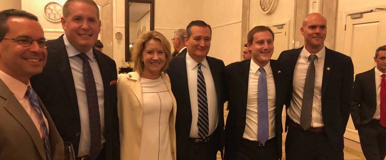 Nick Muzin (second from left), with Victoria Coates and Ted Cruz at the U.S. Embassy in Jerusalem on May 13, 2018.