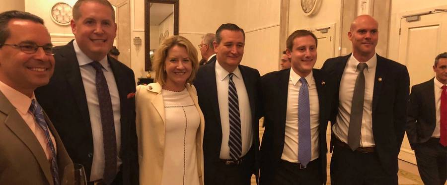 Nick Muzin (second from left), with Victoria Coates and Ted Cruz at the U.S. Embassy in Jerusalem on May 13, 2018.