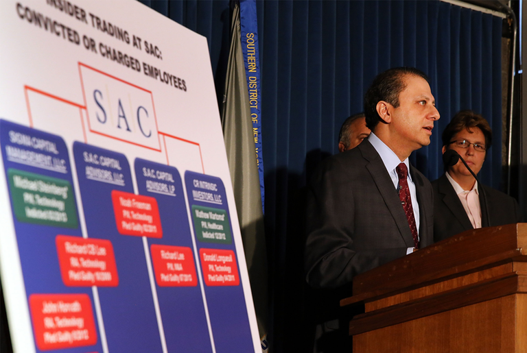 U.S. Attorney for the Southern District of New York Preet Bharara and Assistant Director-in-Charge of the New York Field Office of the FBI announce insider trading charges against SAC Capital July 25, 2013, in New York.(Spencer Platt/Getty Images)