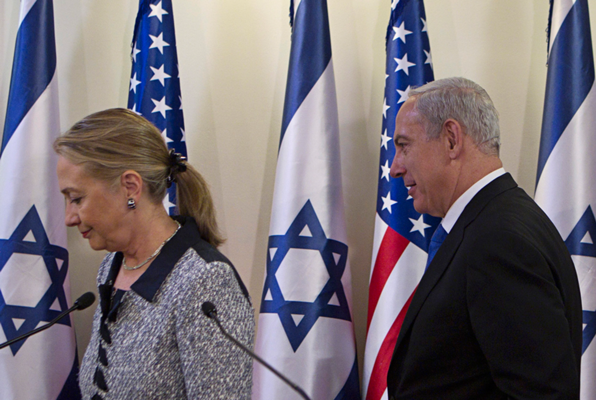 Hillary Clinton and Benjamin Netanyahu in Jerusalem, November 2012. (Baz Ratner-Pool/Getty Images)